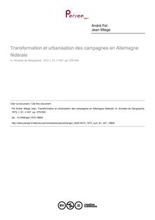 Transformation et urbanisation des campagnes en Allemagne fédérale - article ; n°447 ; vol.81, pg 579-593