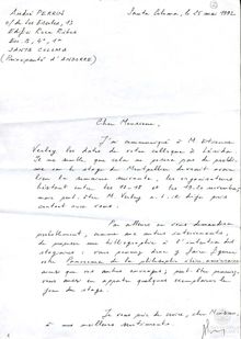 Carta de André Perrin a Alain Guy. Santa Coloma, 25 de Mayo de 1992