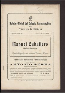 Boletín Oficial del Colegio Farmacéutico de la Provincia de Córdoba, n. 130 (1934)