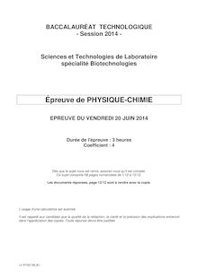 Bac 2014 - série STL spé Biotechno - physique chimie