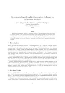 Stemming in Spanish: a first approach to its impact on information retrieval