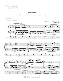 Partition complète, flûte Sonata, E♭ major, Bach, Johann Sebastian
