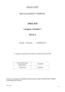 Anglais LV1 2007 Littéraire Baccalauréat général