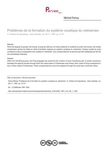 Problèmes de la formation du système vocalique du vietnamien - article ; n°1 ; vol.26, pg 37-51