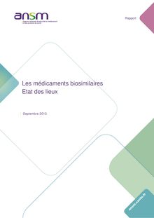 Les médicaments biosimilaires - Etat des lieux - Rapport
