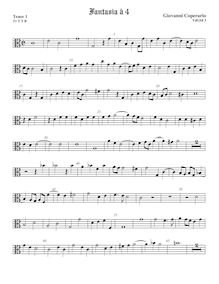 Partition ténor viole de gambe 1, alto clef, Fantasia pour 4 violes de gambe par John Coperario