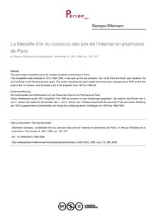 La Médaille d or du concours des prix de l internat en pharmacie de Paris - article ; n°269 ; vol.74, pg 142-147