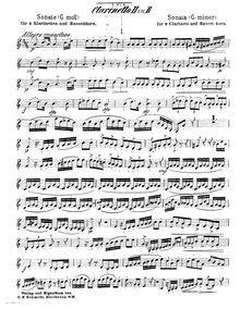 Partition clarinette II , partie, Sonata en G minor, G minor, Stark, Robert
