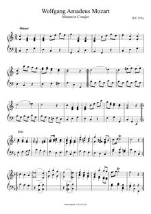 Partition , Minuet en C major, 8 menuets, Various, Mozart, Wolfgang Amadeus