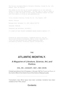 The Atlantic Monthly, Volume 20, No. 118, August, 1867