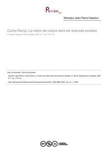 Cuche Denys, La notion de culture dans les sciences sociales.  ; n°1 ; vol.41, pg 170-172
