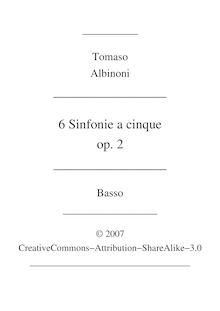 Partition Basses, Sei Sinfonie e Sei concerts a Cinque, Op.2, Albinoni, Tomaso