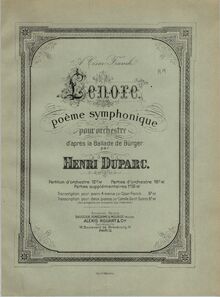 Partition couverture couleur (French imprint), Lénore, G major, Duparc, Henri