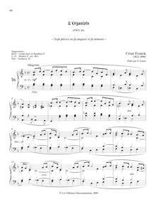 Partition Sept pièces en fa majeur et fa mineur, L organiste, Franck, César