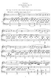 Partition complète pour haut voix, Quinze vocalises pour soprano ou mezzo-soprano, servant d’études de perfectionnement