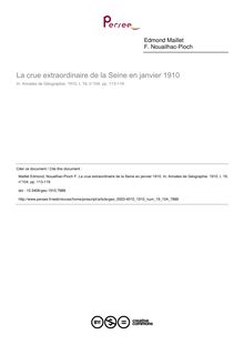 La crue extraordinaire de la Seine en janvier 1910 - article ; n°104 ; vol.19, pg 113-119