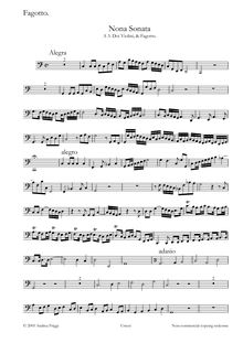 Partition basson, Nona Sonata A , Doi Violini, & Fagotto, Castello, Dario
