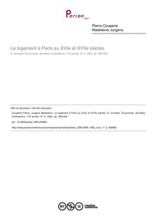 Le logement à Paris au XVIe et XVIIe siècles - article ; n°3 ; vol.17, pg 488-500