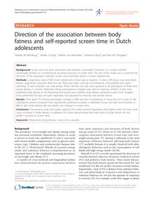 Direction of the association between body fatness and self-reported screen time in Dutch adolescents