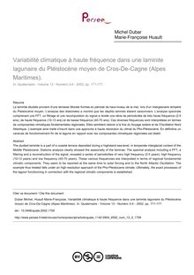Variabilité climatique à haute fréquence dans une laminite lagunaire du Pléistocène moyen de Cros-De-Cagne (Alpes Maritimes). - article ; n°3 ; vol.13, pg 171-177
