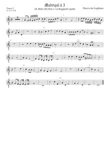 Partition ténor viole de gambe 2, octave aigu clef, Il quinto libro de madrigali a cinque voci par Marco da Gagliano