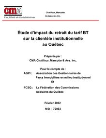 Annexe Étude d impact du retrait du tarif BT sur la clientèle  institutionnelle au Québec