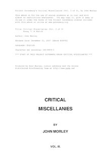 Critical Miscellanies (Vol. 3 of 3) - Essay 7: W.R. Greg: A Sketch