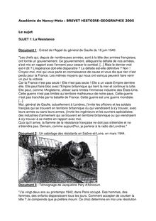 Histoire Géographie 2005 Brevet (filière générale)