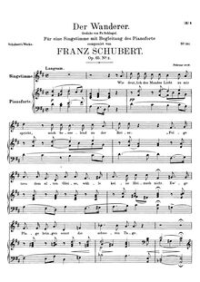 Partition voix + partition de piano, Der Wanderer, D.649 (Op.65 No.2)
