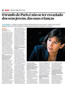 Interview d’Anne Hidalgo dans le quotidien portugais O Público