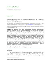 Children’s Risky Play from an Evolutionary Perspective: The Anti-Phobic Effects of Thrilling Experiences