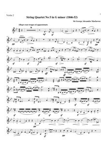Partition violon 2, corde quatuor No.5, G minor, Macfarren, George Alexander