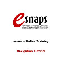 Welcome to the e-snaps TRAINING NAME Navigation Tutorial