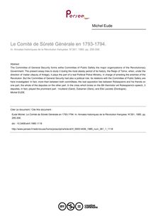 Le Comité de Sûreté Générale en 1793-1794. - article ; n°1 ; vol.261, pg 295-306