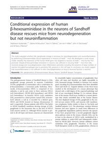 Conditional expression of human β-hexosaminidase in the neurons of Sandhoff disease rescues mice from neurodegeneration but not neuroinflammation