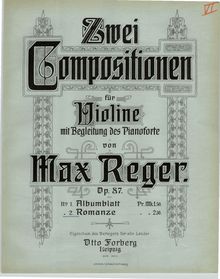 Partition de piano, 2 Compositions pour violon et Piano par Max Reger