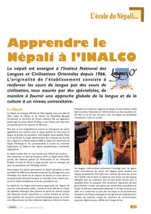 Apprendre le Népali à l INALCO
