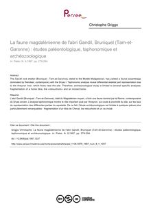La faune magdalénienne de l abri Gandil, Bruniquel (Tam-et-Garonne) : études paléontologique, taphonomique et archéozoologique - article ; n°1 ; vol.9, pg 279-294