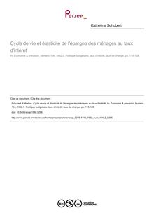 Cycle de vie et élasticité de l épargne des ménages au taux d intérêt - article ; n°3 ; vol.104, pg 115-128