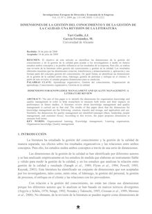 DIMENSIONES DE LA GESTIÓN DEL CONOCIMIENTO Y DE LA GESTIÓN DE LA CALIDAD: UNA REVISIÓN DE LA LITERATURA (DIMENSIONS FOR KNOWLEDGE MANAGAMENT AND QUALITY MANAGEMENT: A LITERATURE REVIEW )