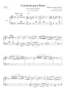 Partition Piano, Piano Concerto No.18, B♭ major, Mozart, Wolfgang Amadeus
