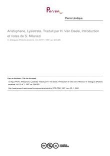 Aristophane, Lysistrata. Traduit par H. Van Daele, Introduction et notes de S. Milanezi  ; n°1 ; vol.23, pg 324-325