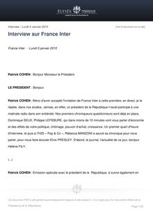 FRANCE INTER : l'intégrale de l'ITW de François Hollande