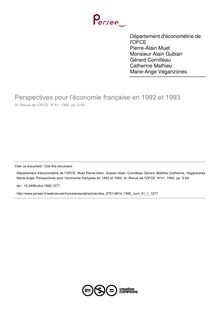 Perspectives pour l économie française en 1992 et 1993 - article ; n°1 ; vol.41, pg 5-54