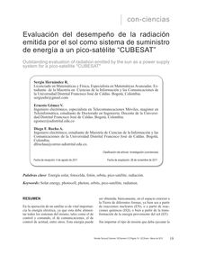 EVALUACIÓN DEL DESEMPEÑO DE LA RADIACIÓN EMITIDA POR EL SOL COMO SISTEMA DE SUMINISTRO DE ENERGÍA A UN PICO-SATÉLITE “CUBESAT”(Outstanding evaluation of radiation emitted by the sun as a power supply system for a pico-satellite "CUBESAT")