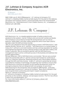 J.F. Lehman & Company Acquires ACR Electronics, Inc.