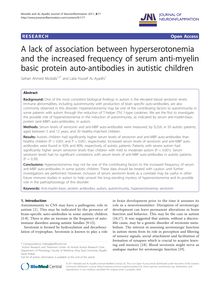 A lack of association between hyperserotonemia and the increased frequency of serum anti-myelin basic protein auto-antibodies in autistic children
