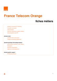 Fiches métiers de chez France Telecom Orange