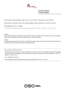 Evolution climatique de la fin du Würm récent et du Post-glaciaire d après les remplissages des grottes et abris sous basaltiques du Velay. - article ; n°2 ; vol.13, pg 87-93