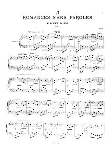 Partition No.3, 3 Romances sans Paroles, Op.1, Indy, Vincent d 